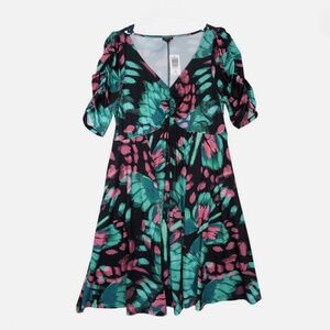 Torrid Skater Dress 2X Black Butterfly Print Stretchy Career Date Night Pockets